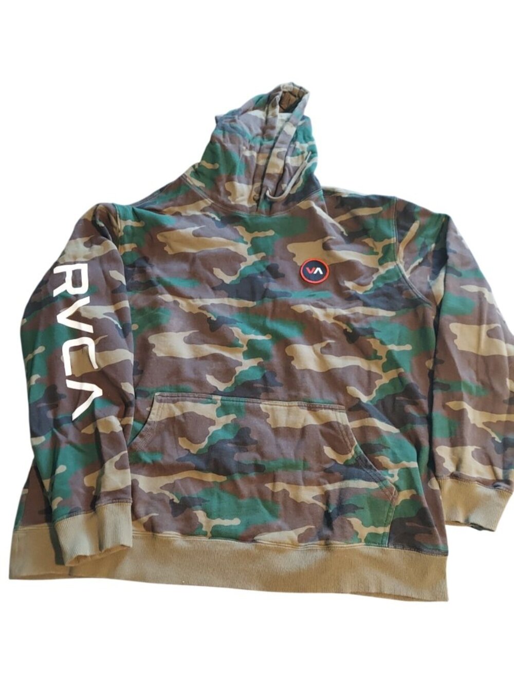 RVCA Camo Print Pullover Hoodie XL Regular Fit Army Green 1500